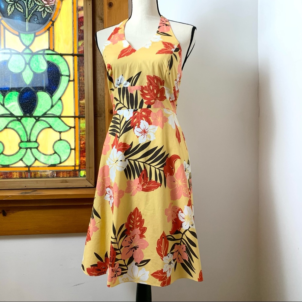 Ann Taylor Hawaiian Sun Neck Tie Dress Sz 2P (XS) - Picture 2 of 10